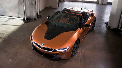 The 2019 BMW i8 Roadster delivers 369 hp when all motors and the engine are working together.
