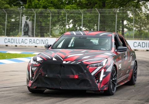 Cadillac brought camouflaged CT4-V and CT5-V prototypes to the Detroit Grand Prix for s surprise lap of the circuit. As for specs, we don't have anything to go on except for the promise that these cars represent “the next step in Cadillac’s V-Series performance legacy,” but we hope the dazzle wraps conceal a good dose of extra power.
