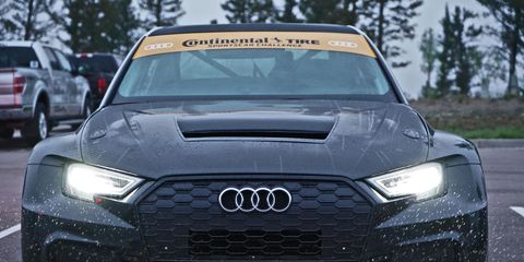 Audi S3 with 500 horsepower and front-wheel-drive prepped by Bluewater Performance and driving by Robb Holland for the 97th running of the Pikes Peak Internation Hill Climb
