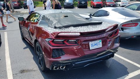 A 2020 C8 Chevy Corvette appeared in the parking lot at the Concours d'Elegance of America.
