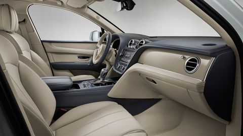 The 2019 Bentley Bentayga Hybrid interior is as top notch as the company's other grand touring cars.
