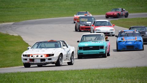 Some on-track action at the Gingerman Raceway Lemons race.
