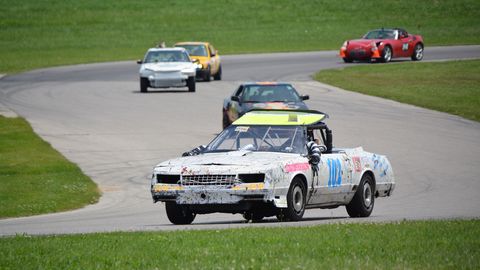 Some on-track action at the Gingerman Raceway Lemons race.
