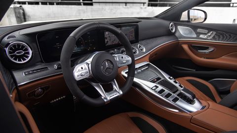 The 2019 Mercedes-AMG GT53 4-Door is a step below the all-engine GT63. The interior, though, is just as good.
