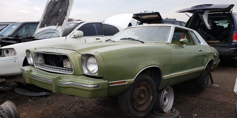 The first year of the Pinto-based Mustang II, complete with extra-cost Green Glow paint.
