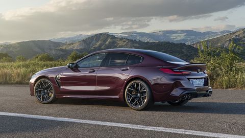 The BMW M8 Gran Coupe will be available in standard guise, with 600 hp and 553 lb-ft on tap, or in Competition flavor with 617 hp.
