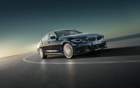 in typical alpina fashion, the new b3 sedan gets lower suspension, more power and a subtle body kit, but the car's 30 liter straight six has also been tuned it now produces 462 hp and 500 plus lb ft of torque it's mated to an eight speed automatic