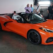 The Corvette convertible was revealed simultaneously in Miami and in L.A. Here's the L.A. reveal.
