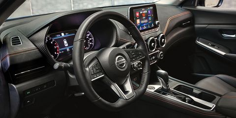 The 2020 Sentra gets Nissan's flat-bottomed steering wheel.
