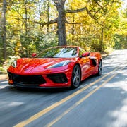 Here's the front three-quarters&nbsp;of the&nbsp;midengine&nbsp;2020 Chevrolet Corvette Stingray in motion.
