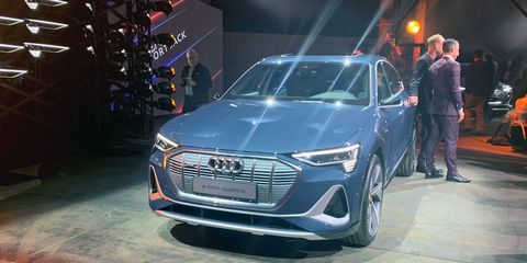The 2020 Audi E-tron Sportback has an electric motor on each axle and a flat battery pack in between.
