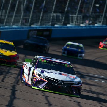 <span id="CT_Main_1_cache_lblCaption">Denny Hamlin, driver of the #11 FedEx Ground Toyota, races during the Monster Energy NASCAR Cup Series Bluegreen Vacations 500 at ISM Raceway on November 10, 2019 in Avondale, Arizona.</span>
