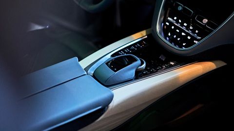 The Aston Martin DBX features <span><span><span><span><span><span><span><span><span><span><span><span><span><span><span>a 10.25-inch screen that controls the three-zone climate control and 800-watt, 14-speaker stereo system.</span></span></span></span></span></span></span></span></span></span></span></span></span></span></span>
