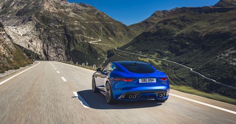 As with previous F-Types, you'll be able to tell what engine is under the hood based on the number of exhaust outlets. Two pairs of exhaust tips on the back of this F-Type R signifies the supercharged V8.
