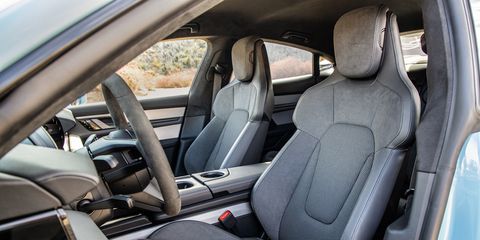 The front seats of the 2020 Porsche&nbsp;Taycan&nbsp;4S are sports&nbsp;car&nbsp;appropriate in terms of support.
