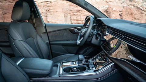 The Audi Q8 gets a standard panoramic sunroof, leather seats, Audi’s 12.3-inch ‘virtual cockpit’ digital instrument cluster and more; you can make it even more luxurious from there. In back, there’s actually more second-row than you’ll find in the Q7.