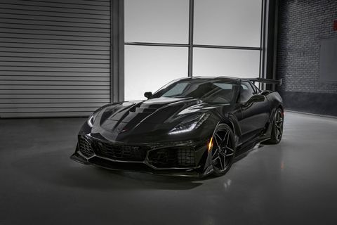 The 2019 Chevrolet Corvette ZR1 delivers 755-hp and 715 lb-ft of torque. Top speed with the low wing is 212 mph; the high wing cuts that to 202 mph