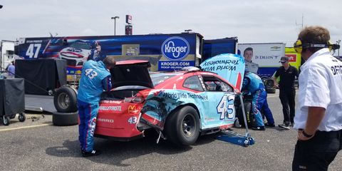 The first multi-car incident began on Sunday when Bubba Wallace spun in front of the field.