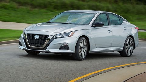 The 2019 Nissan Altima comes with either a 248-hp variable-compression turbo 2.0-liter four or a 188-hp 2.5-liter four. The SR trim is shown.