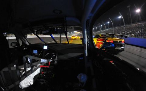 The view from inside the cockpit of the APR Motorsports Audi R8 at the 24 Hours of Daytona.