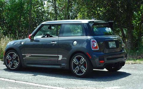 Fuel economy for the 2013 Mini Cooper John Cooper Works GP is 25 mpg city and 35 highway.