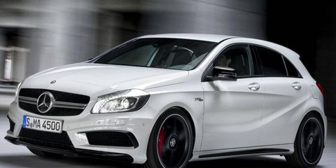 The Mercedes-Benz A45 AMG makes its debut at the Geneva motor show. It won't be sold in the United States.