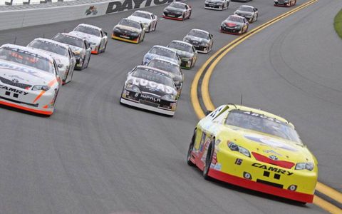 John Wes Townley leads the field from the start of the Lucas Oil 200 at Daytona on Saturday. Townley went on to win the season-opening race in the ARCA Racing Series.