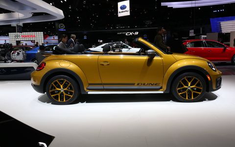 The 2016 Beetle Dune models will be offered in coupe and convertible form, with the coupe going on sale first in early 2016.