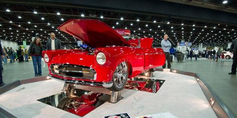 The 1955 Ford Thunderbird of Dwayne Peace of Tyler, Texas, which won the top award at the 2012 Detroit Autorama.