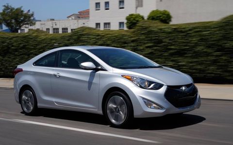 The 2013 Hyundai Elantra SE coupe is powered by a 1.8-liter four-cylinder engine making 148 hp and 131 lb-ft of torque.