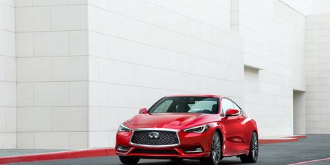 The 2018 Infiniti Q60 Red Sport delivers 400 hp and 350 lb-ft of torque from its twin-turbocharged V6.