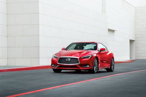 The 2018 Infiniti Q60 Red Sport delivers 400 hp and 350 lb-ft of torque from its twin-turbocharged V6.