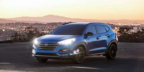 The 2017 Hyundai Tucson Night gets the same 1.6-liter turbocharged four as the regular Tucson Sport, making 175 hp and 195 lb-ft of torque.