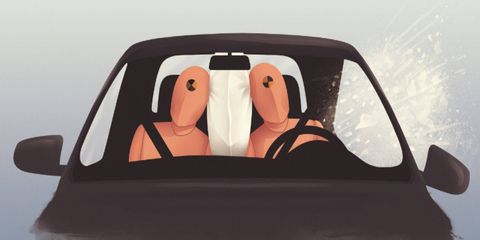 A center airbag would help prevent head and upper body injuries in side impact crashes where the occupants could collide with each other...like in a lake, as this artist's rendering seems to indicate.