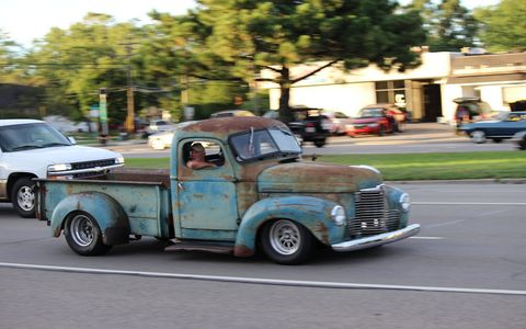 Hot rods and customs cruising on Woodward Avenue during the 2016 Dream Cruise.