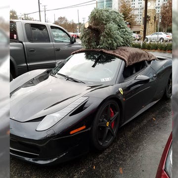 A Ferrari 458 Italia is the perfect vehicle for all your holiday shopping -- Christmas tree included.