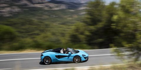 The 570S Spider makes 562 hp and 443 lb-ft of torque on its way to a 204 mph top speed.
