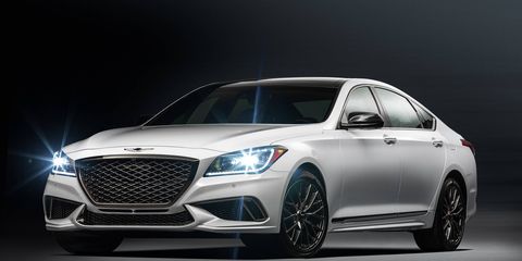 The 2018 Genesis G80 Sport has a 3.3-liter turbocharged V6 producing 365 hp and 376 lb-ft of torque.