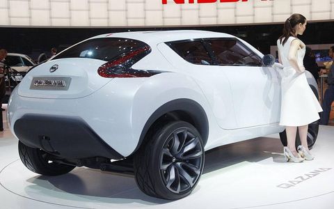 The Nissan Qazana concept is a small SUV that previews a vehicle that will slot beneath the Qashqai in Nissan's European lineup. Nissan says the Qazana's interior is inspired by motorcycles.