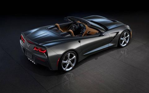 An overhead view of the Corvette Stingray convertible with the top open.
