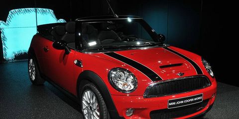 Mini revealed the John Cooper Works convertible at the Geneva motor show. It's billed as the world's fastest premium small cabriolet. The top speed is 146 mph, just two miles slower than the hatch version. Zero to 62 mph is accomplished in 6.9 seconds, nearly on par of with the fixed-roof's 6.5-second time. The almost-nill sacrifice in performance is thanks to the same 1.6-liter turbo engine found in the Mini S models.