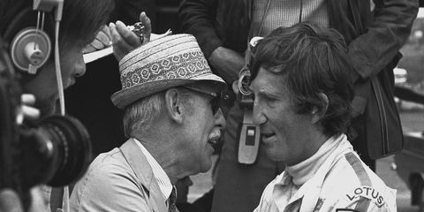 Jochen Rindt, right, celebrates his sixth and final F1 win -- the 1970 German Grand Prix. Rindt would die in a crash during a practice session in Italy a month later.