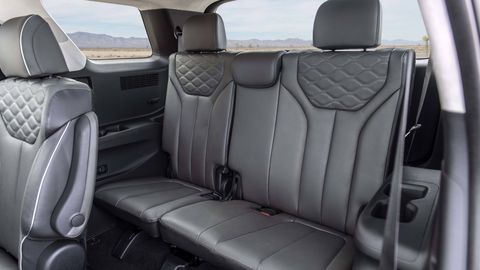 The 2020 Hyundai Palisade has three-rows, seats eight and has a built in intercom to connect the rear-row to the driver.