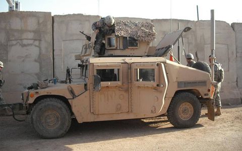 A Humvee shown here heavily clad with amor.