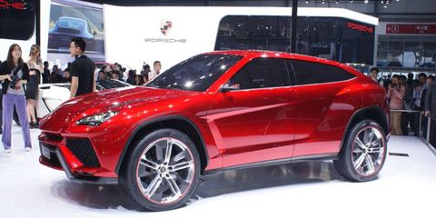 A front view of the Lamborghini Urus SUV concept at the Beijing motor show.