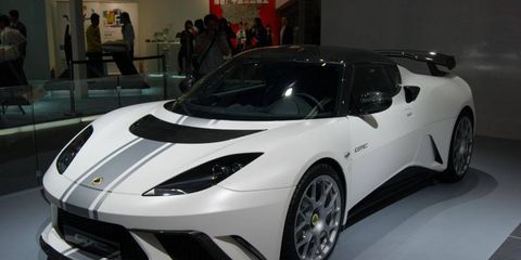 A front view of the Lotus Evora GTE China Limited Edition at the Beijing motor show.