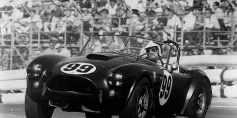 Bob Bondurant racing a 1963 Shelby Cobra.