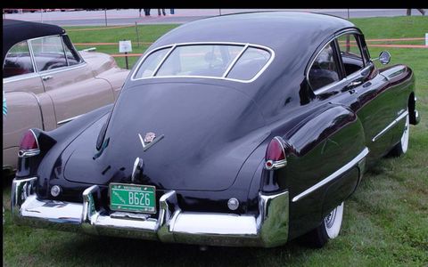 The 1949 Cadillac is generally acknowledged as one of the first appearances of the tailfin on a car--introduced by General Motors styling chief Harley Earl.