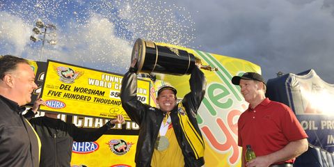 Del Worsham clinched the 2015 NHRA Funny Car championship on the last day of the season.