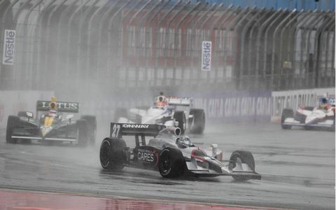 Mike Conway leads Takuma Sato and James Hinchcliffe. Photo by: Phillip Abbott LAT Photo USA